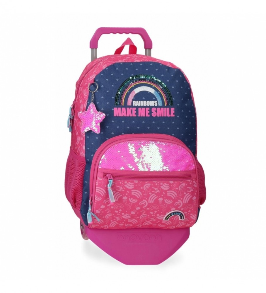 Movom Glitter Rainbow School Backpack with trolley pink, navy -33x45x17cm