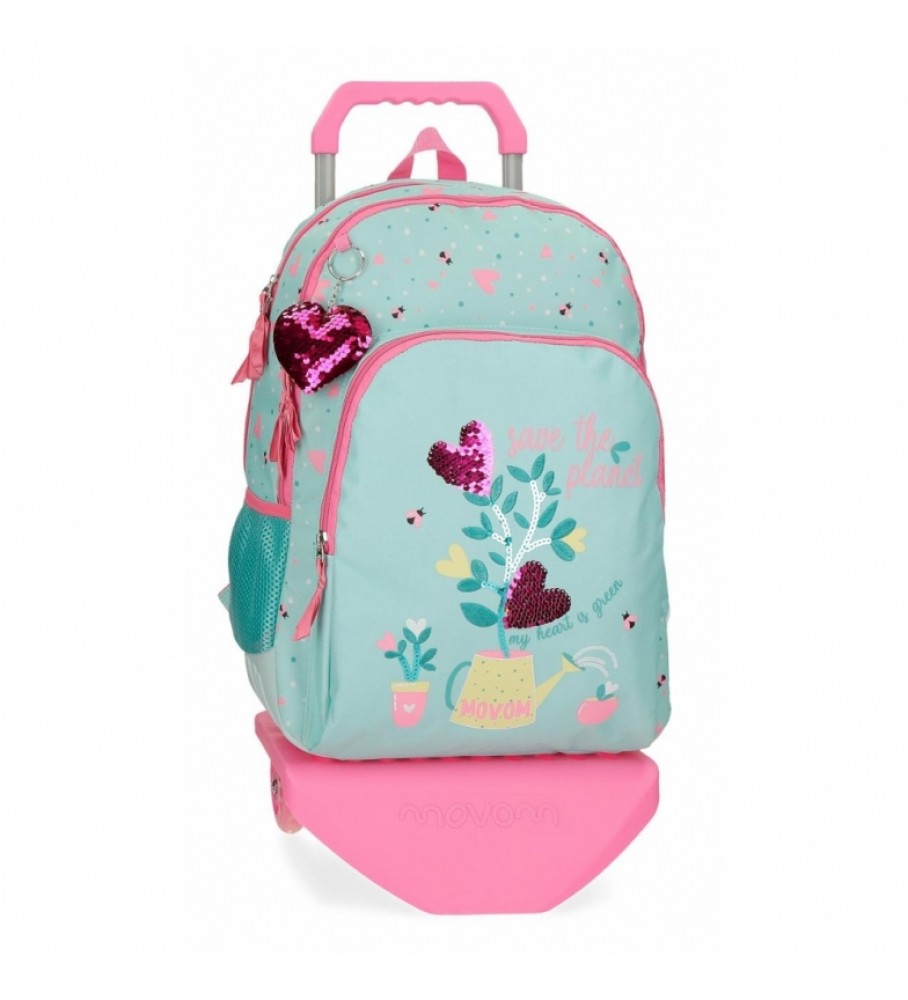 Movom Flower Pot School Backpack Two Compartments with Trolley green -33x45x17cm