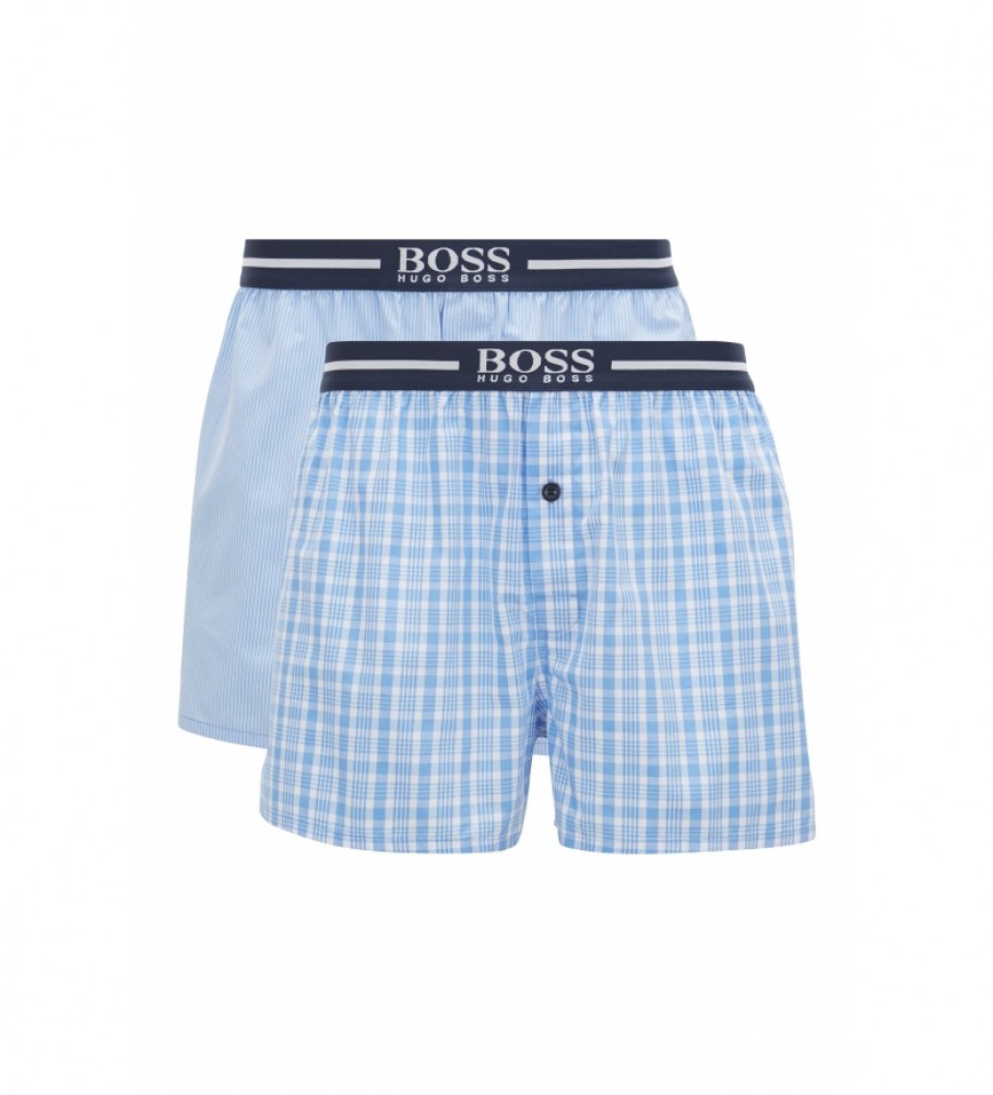 BOSS Pacote de 2 NOS Poplin Pyjama Shorts Boxer EW 2P azul