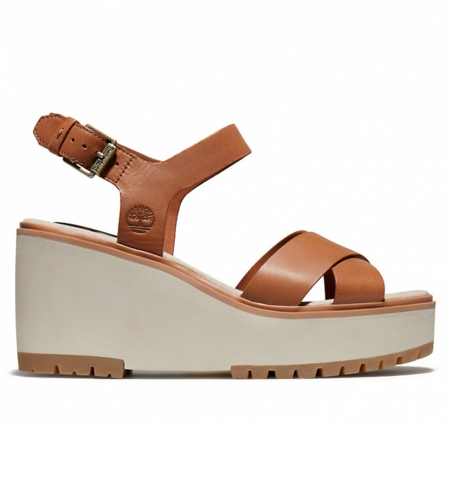 Gehakt betekenis ontsmettingsmiddel Timberland Koralyn Cross Strap brown leather sandals -Height of the wedge:  8cm - ESD Store fashion, footwear and accessories - best brands shoes and  designer shoes