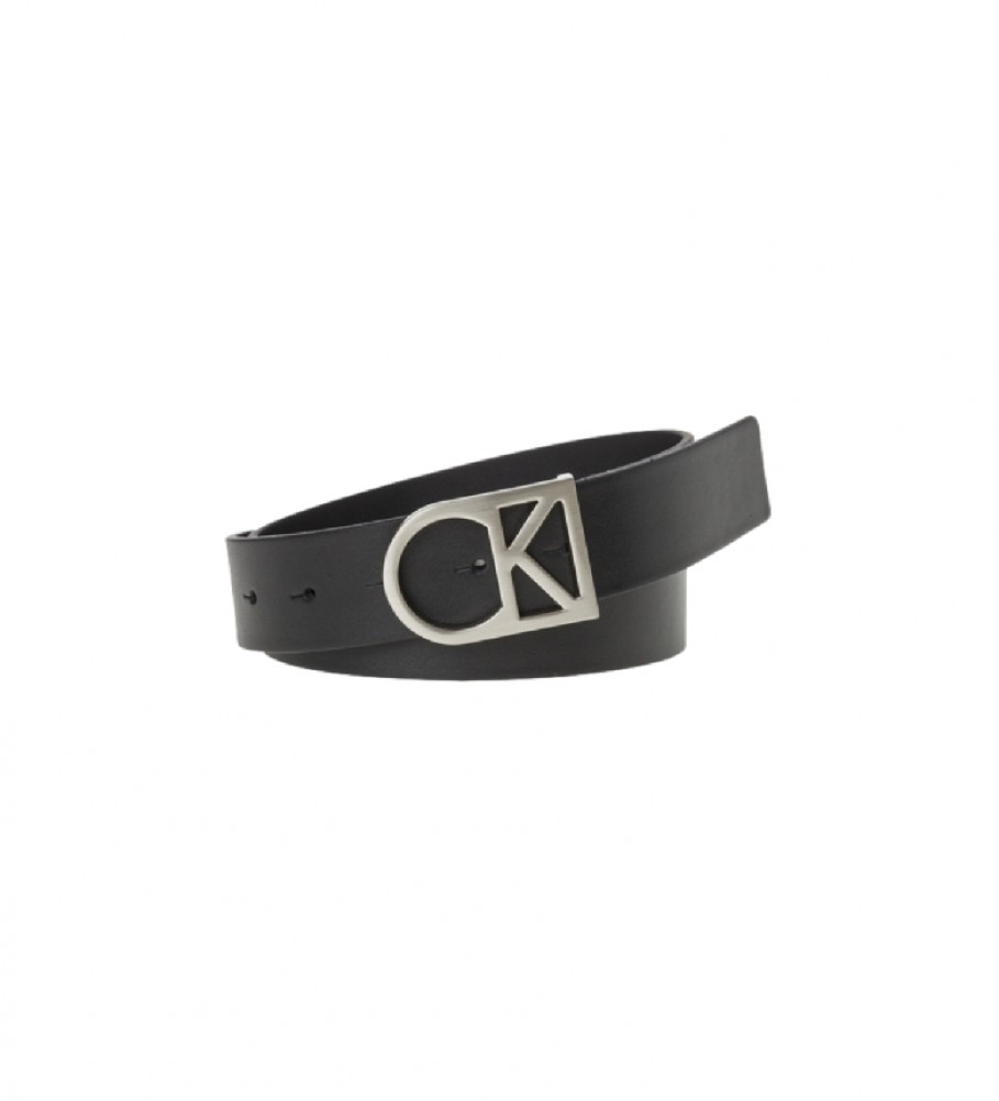 Calvin Klein Logo Belt cintura in pelle nera -ampia, 3,5-