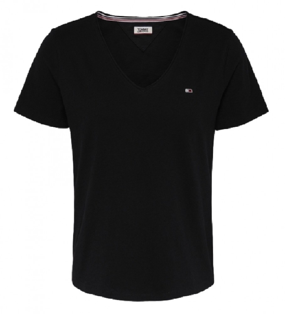 Tommy Hilfiger TJW Slim Jersey V T-shirt preto pescoço 