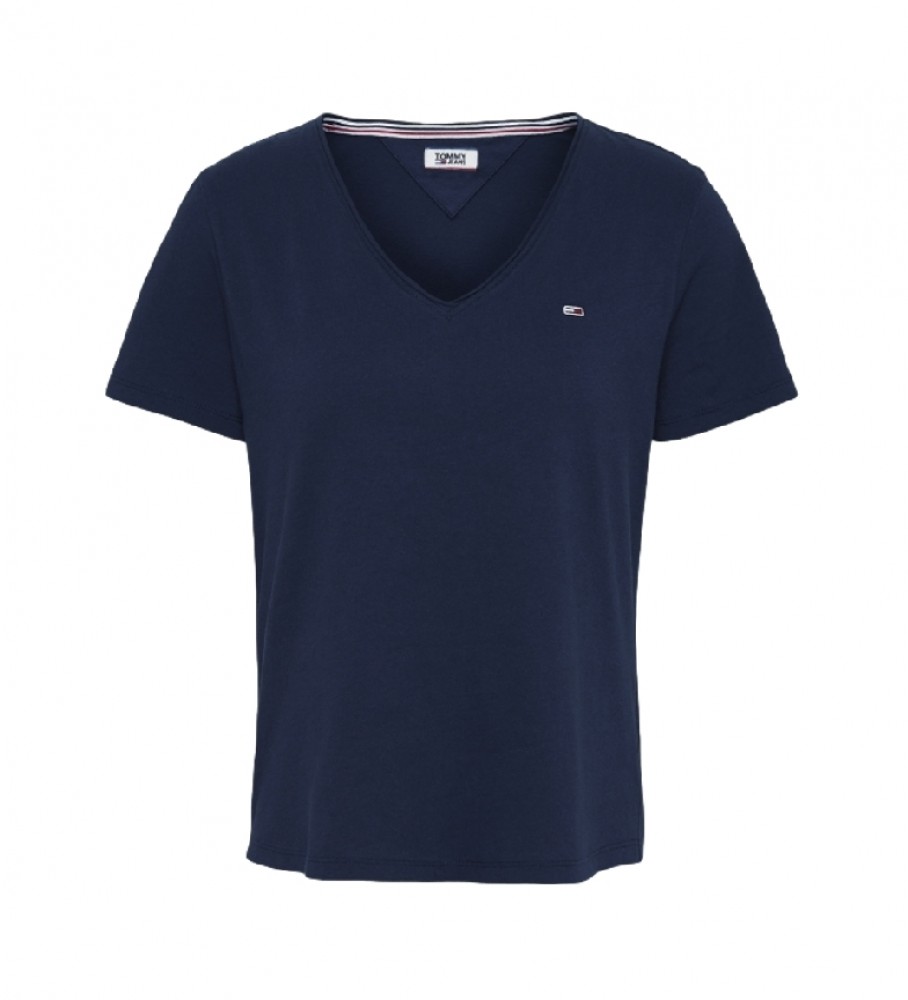 Tommy Hilfiger T-shirt blu navy con scollo a V in jersey sottile TJW