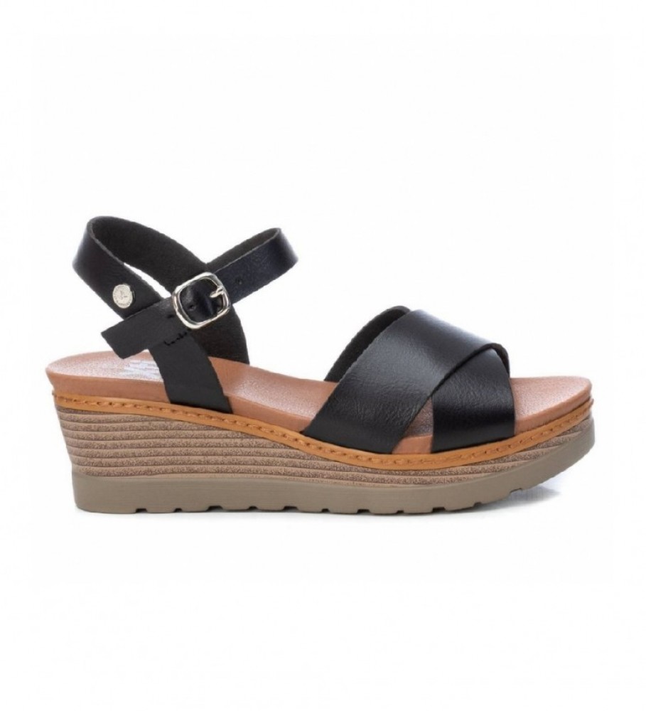 Xti Black strappy sandals - Height 5cm wedge