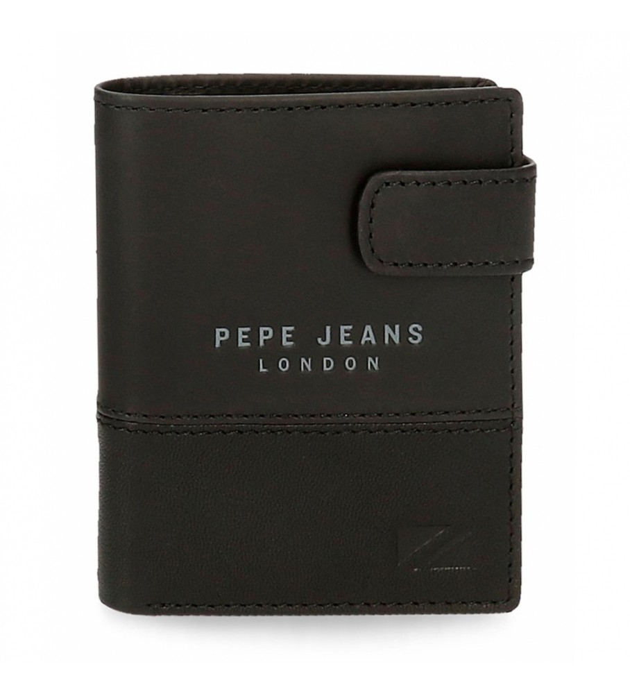 Pepe Jeans Portefeuille en cuir Kingdom Noir avec fermeture à clic