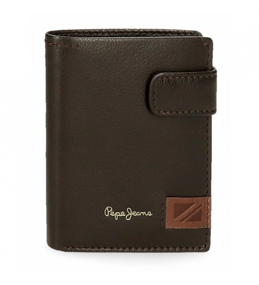 Pepe Jeans Strand Brown leather wallet with click clasp closure