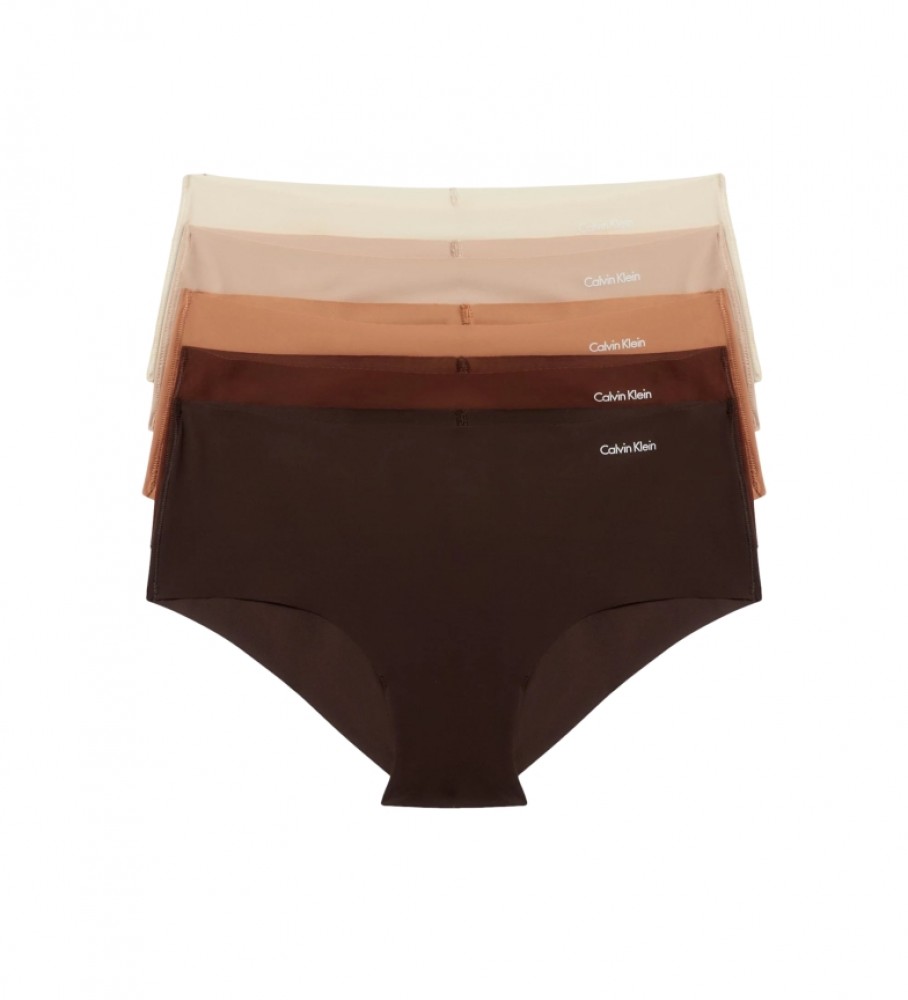 Calvin Klein Pack 5 Invisible Hipster Panties brown, beige, nude