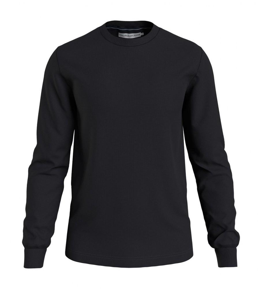 Calvin Klein Jeans Sweatshirt slim fit ? manches longues en maille gaufr?e noire