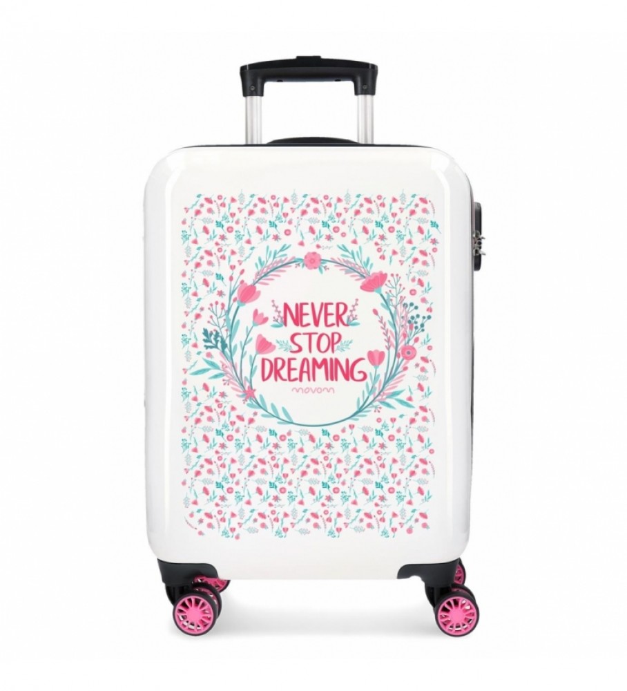 Movom Valise Never Stop Blanc, Rose -38x55x20cm