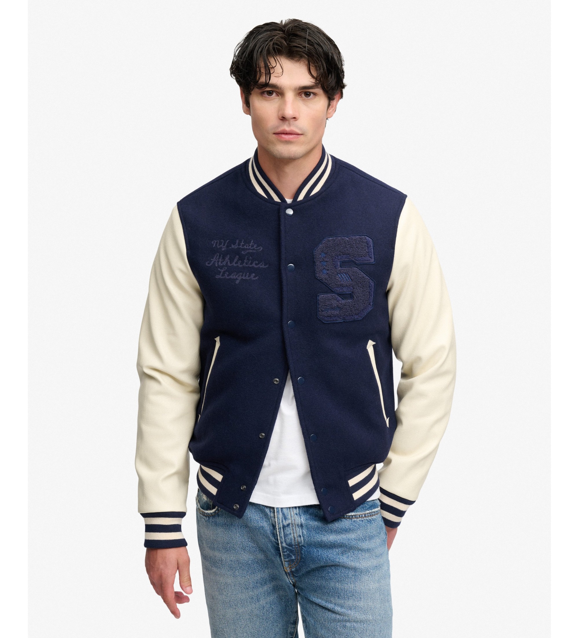 Superdry Veste Vintage Patched Varsity bleu marine et écru