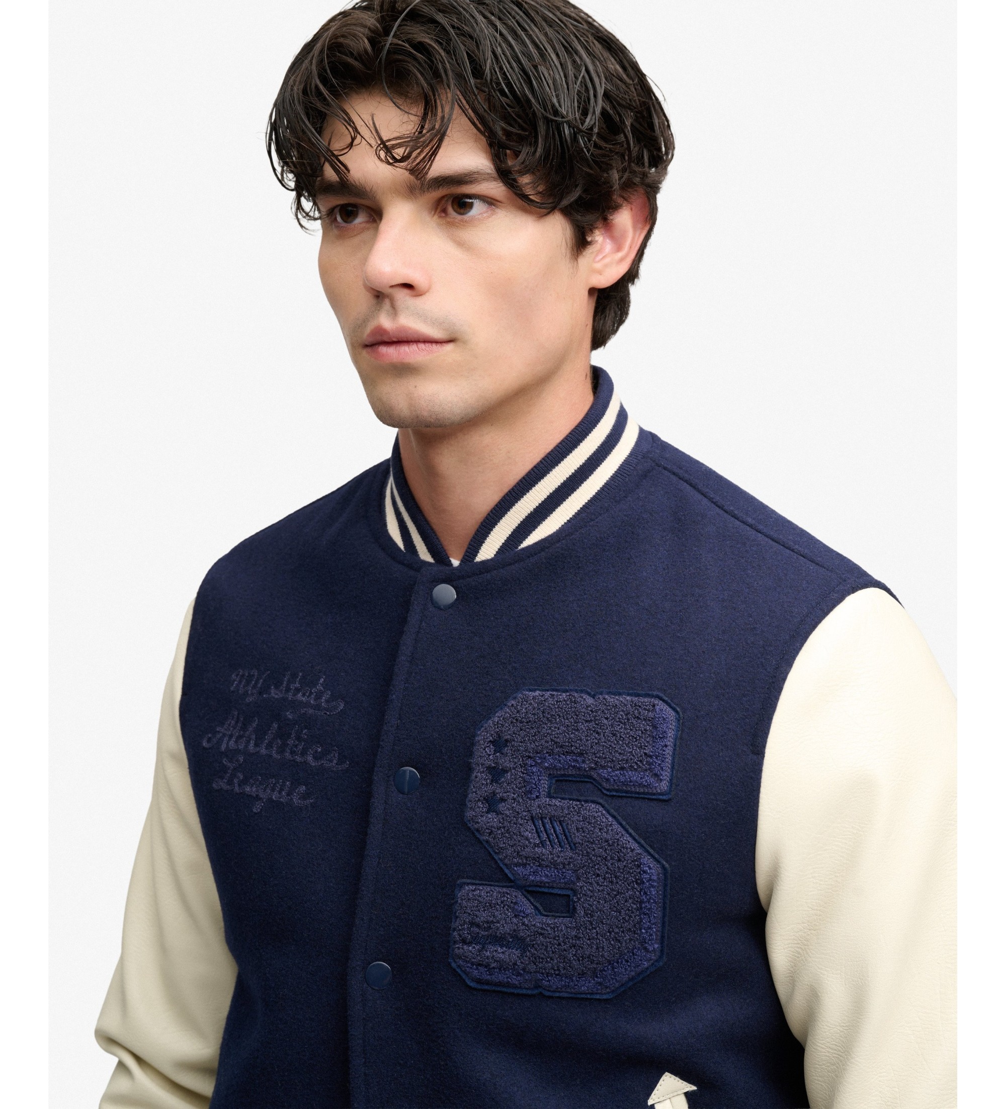 Superdry Veste Vintage Patched Varsity bleu marine et écru
