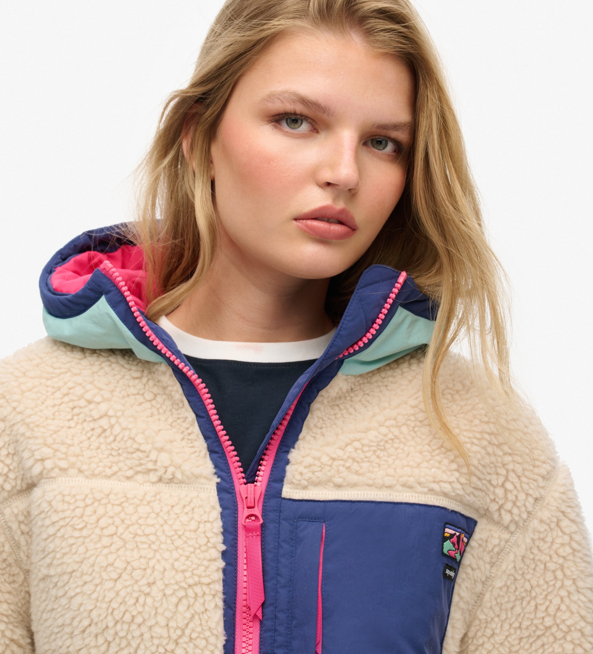 Superdry Vintage Hooded Sherpa hættetrøje i beige