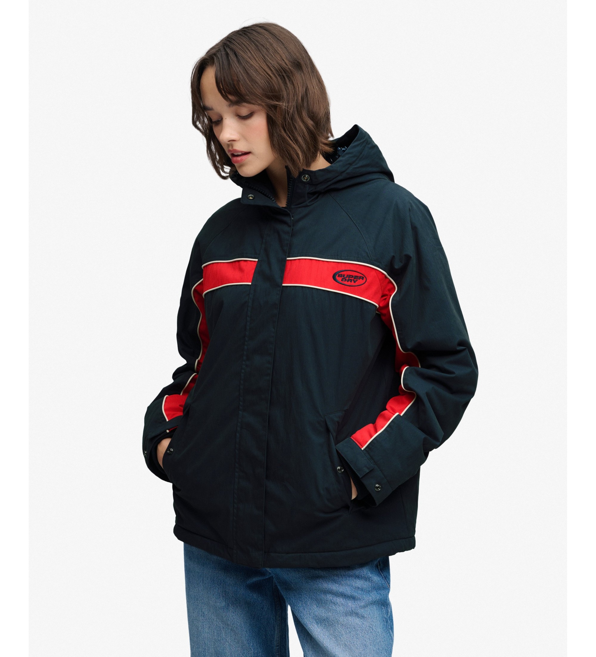 Superdry Vintage Hooded Wind Jacke mit Kapuze, marineblau