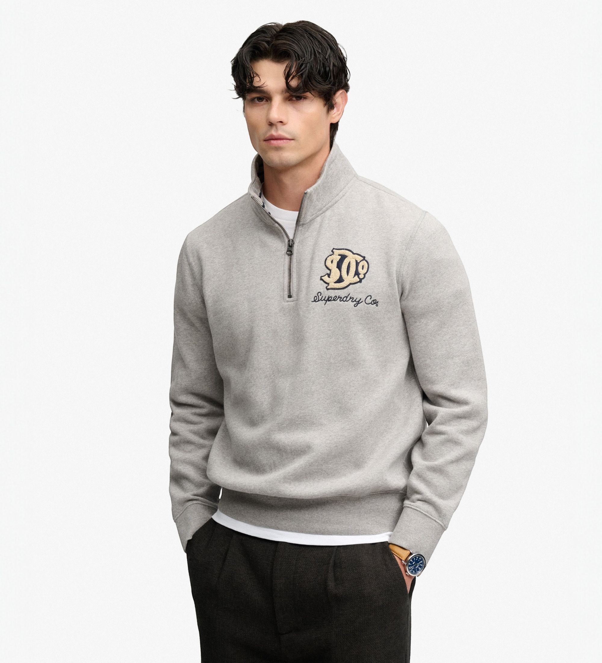 Superdry Sudadera con media cremallera Vintage Athletic Half gris