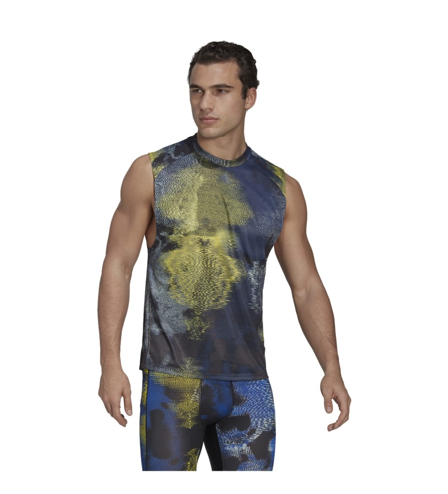 adidas Techfit Allover Print Training sleeveless t-shirt blue, yellow - ESD Store fashion, and accessories - best brands shoes and designer