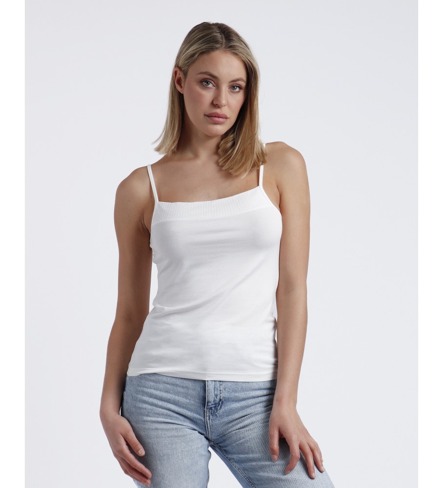 Admas White strapless T-shirt with sequins neckline