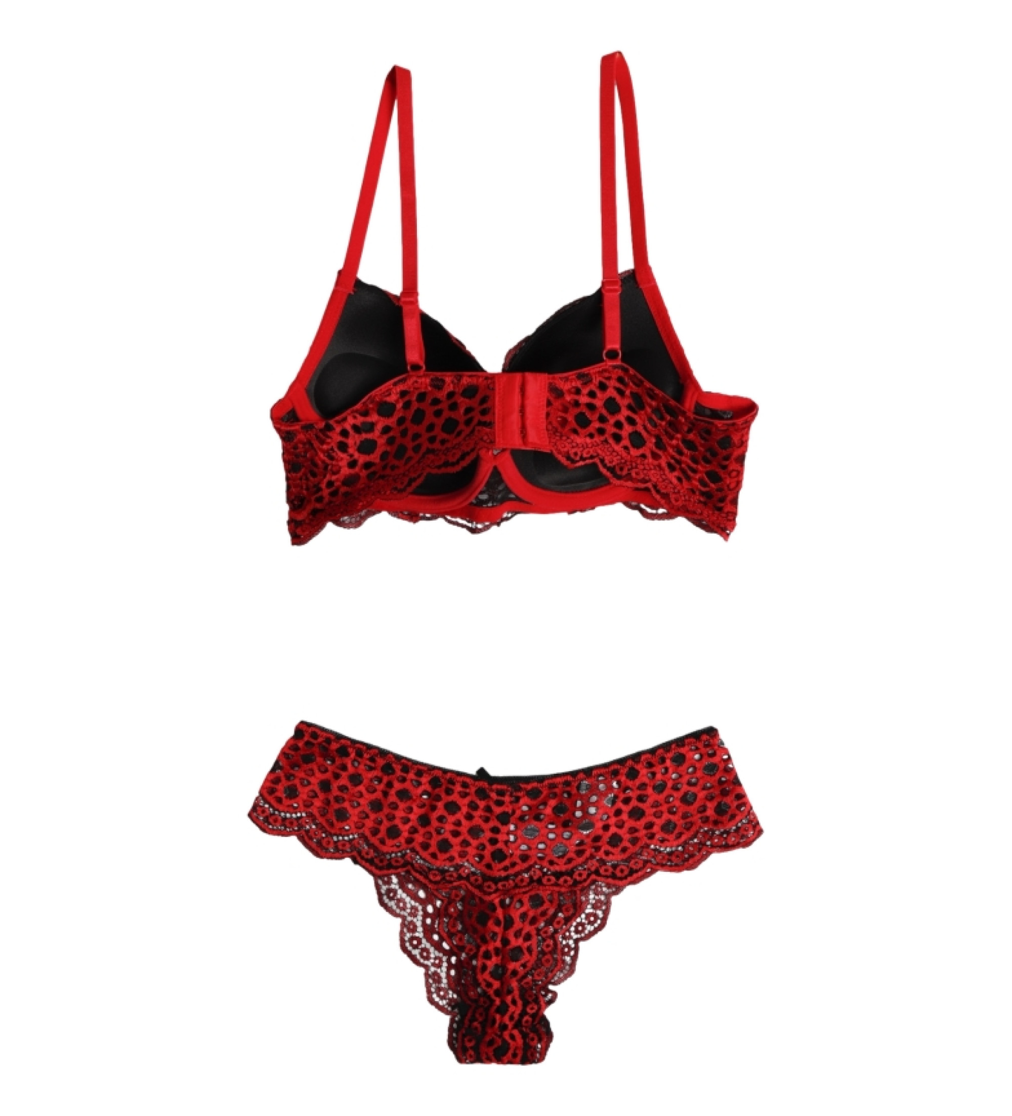 Admas Ensemble soutien-gorge et string push-up bicolore rouge
