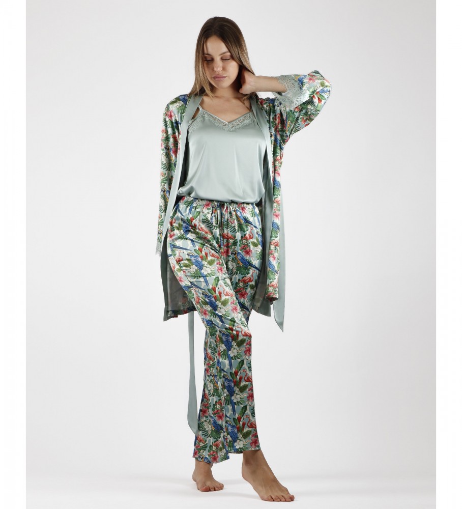 Admas Set Pajamas + Robe Tropical Winter green
