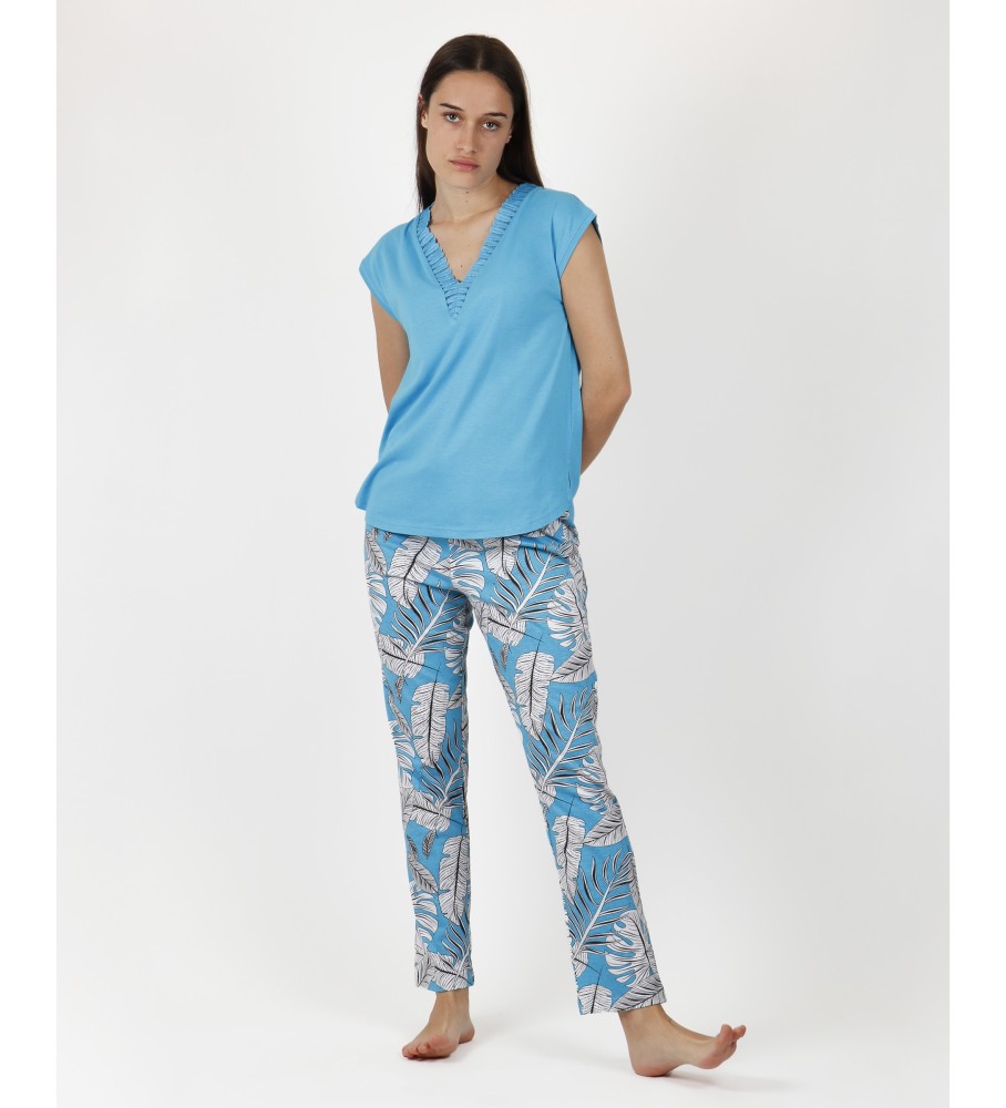 Admas ADMAS GARDEN Short Sleeve Pajamas Leaves blue