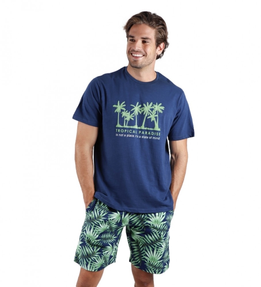 Admas Pyjama tropical bleu, vert
