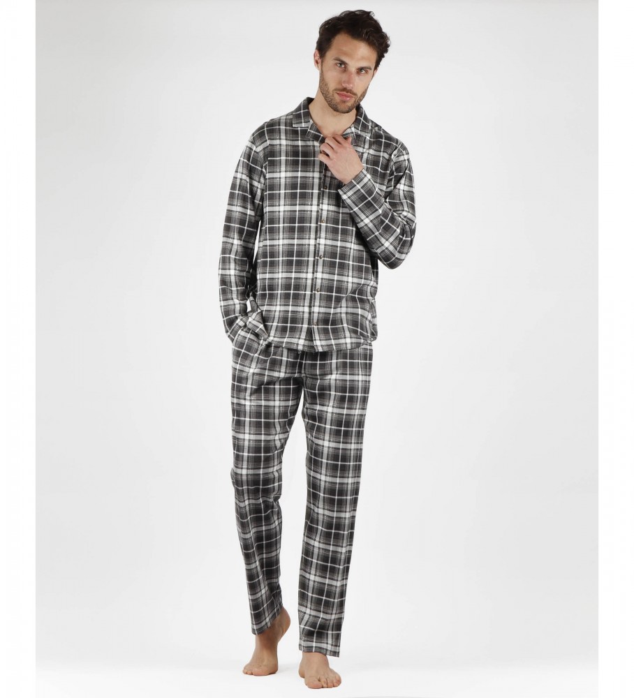 Admas Pyjama ouvert à carreaux gris
