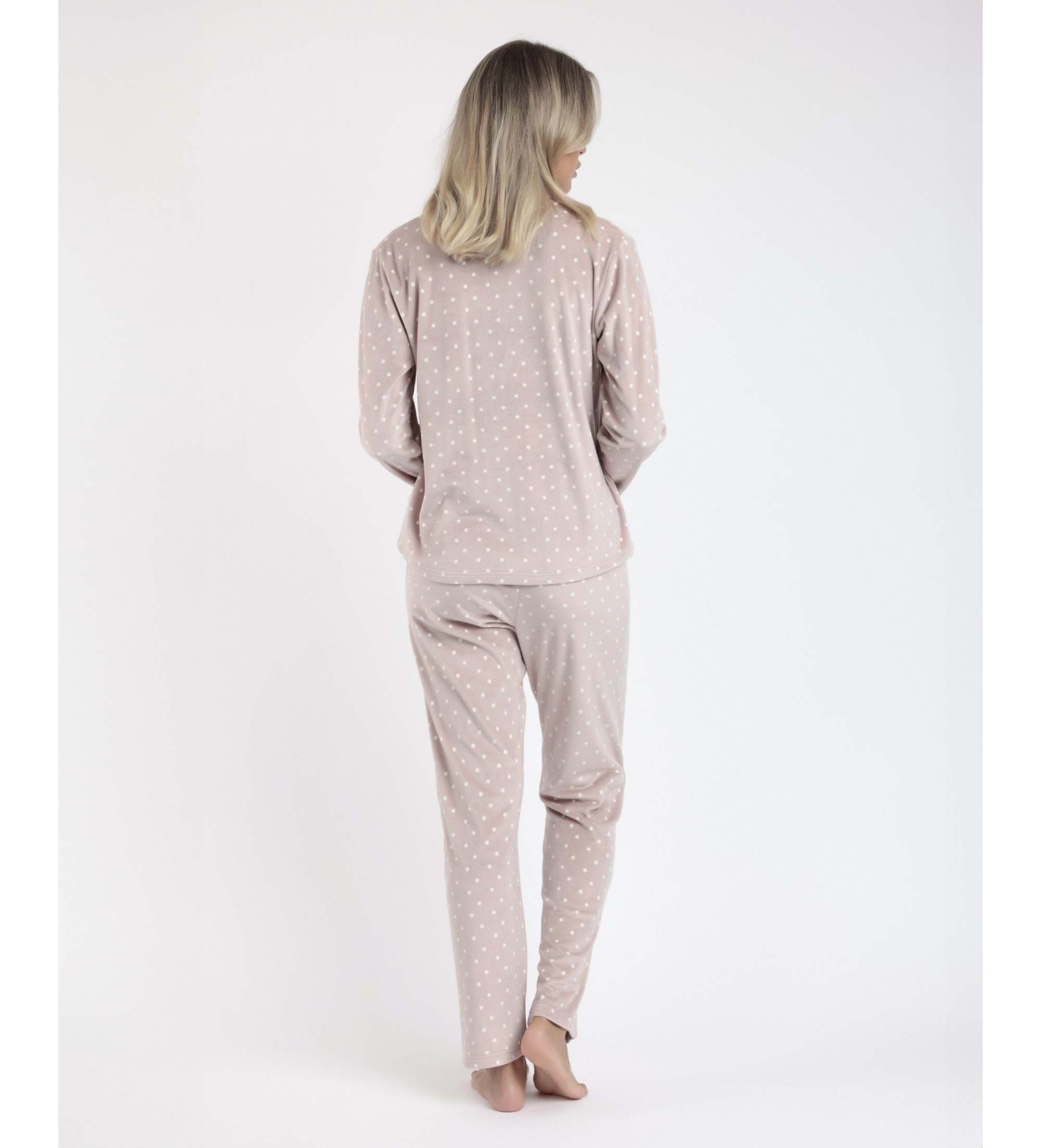 Admas Pijama Manga Aberta Manga Comprida Veludo Pico Pontos Renda rosa