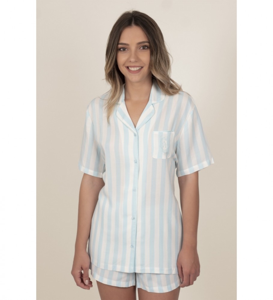 Admas Pijamas Classic Stripes Blue Open Short Sleeve Pyjamas