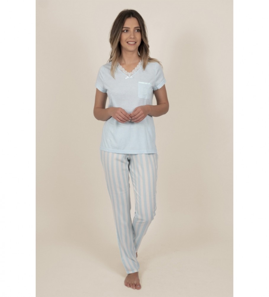Admas Women's Classic Stripes Short Sleeve Pajamas Blue