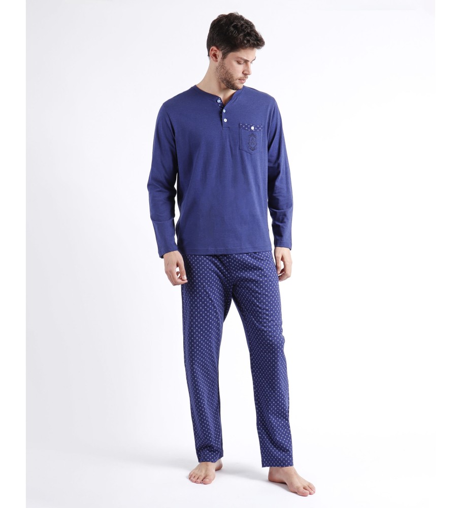 Admas Pyjama tenue d'intérieur pantalon et chemise Spike Bleu