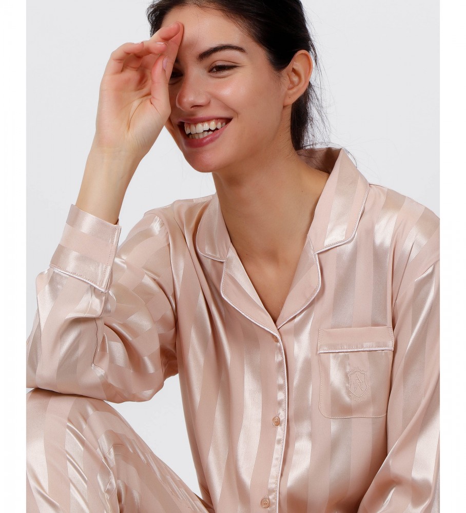Admas Pigiama da sposa aperto Satin Stripes nudo