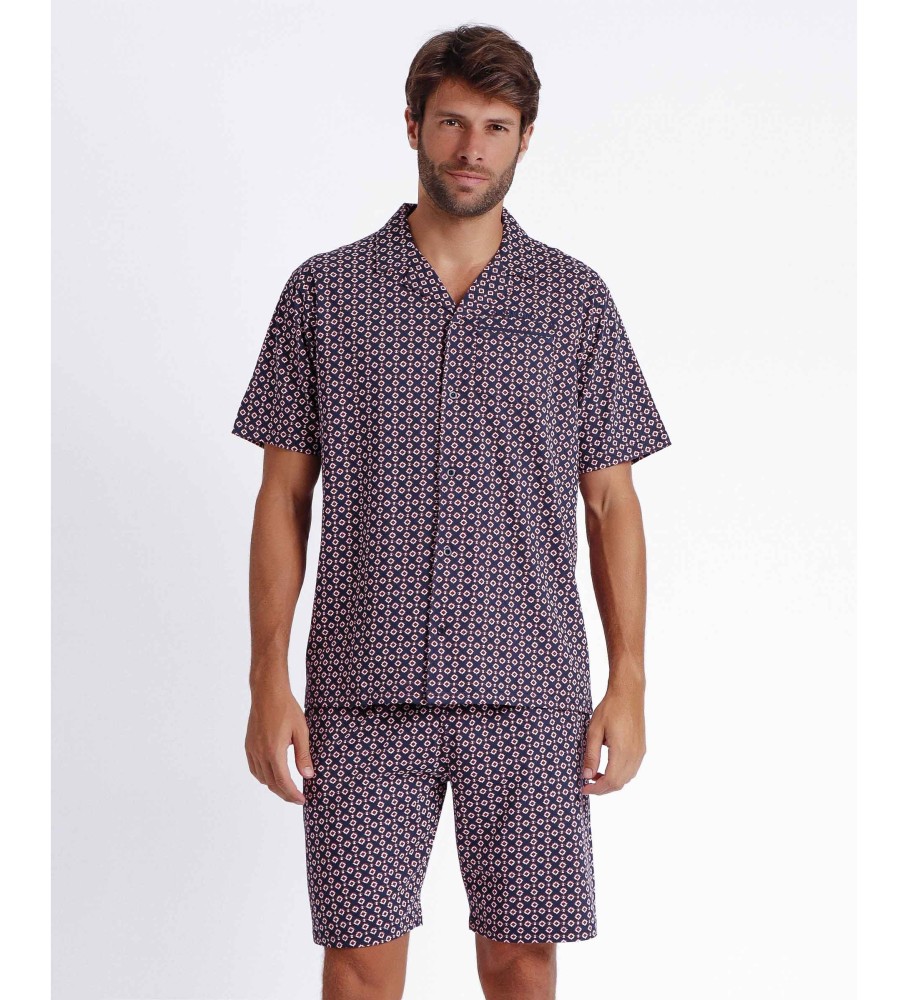 Antonio Miro Pyjama ouvert à manches courtes Panot navy