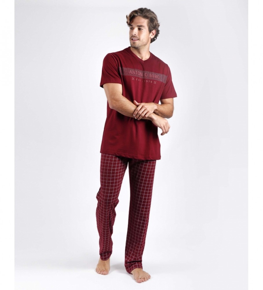 Antonio Miro Scoreboard Short Sleeve Pajamas maroon