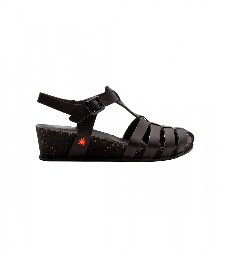 Art Imagine leather sandals black -Height 4,5cm wedge
