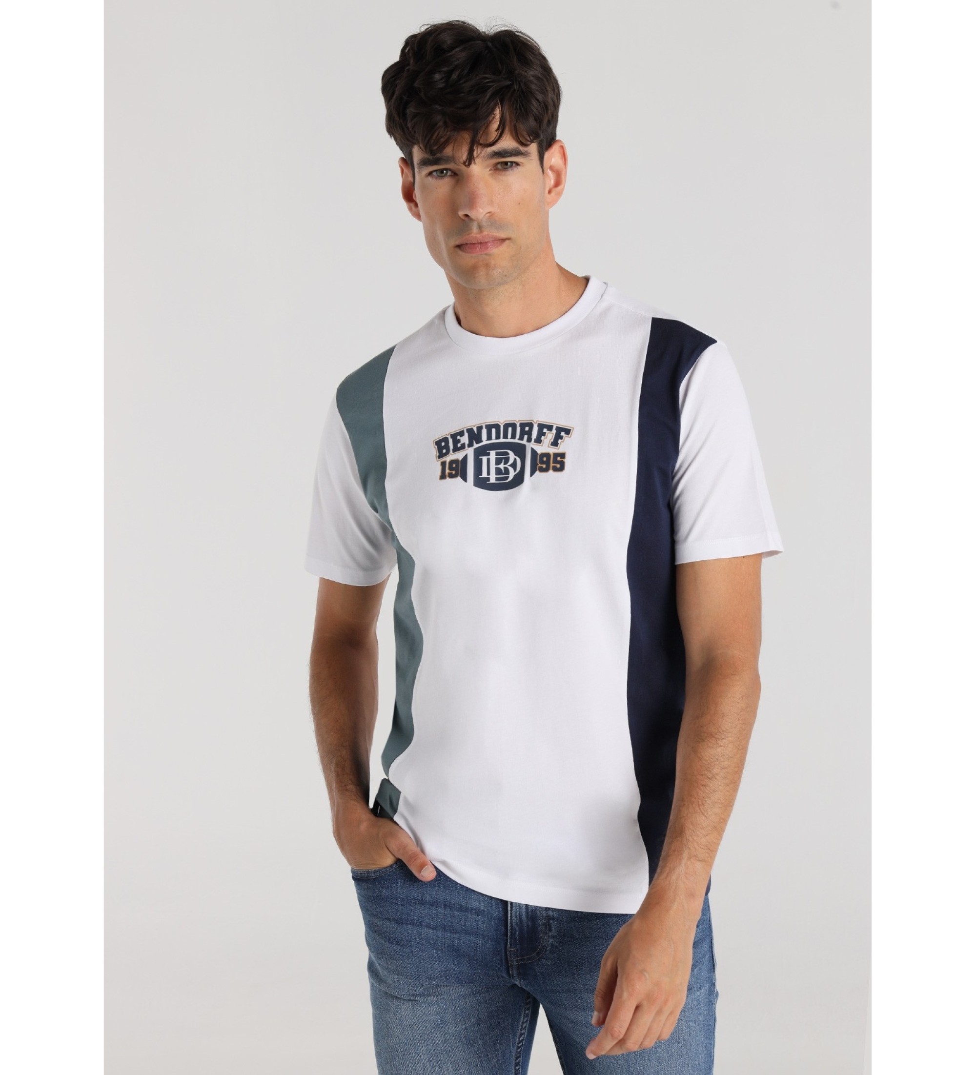 Bendorff T-shirt korte mouw wit blokpatroon