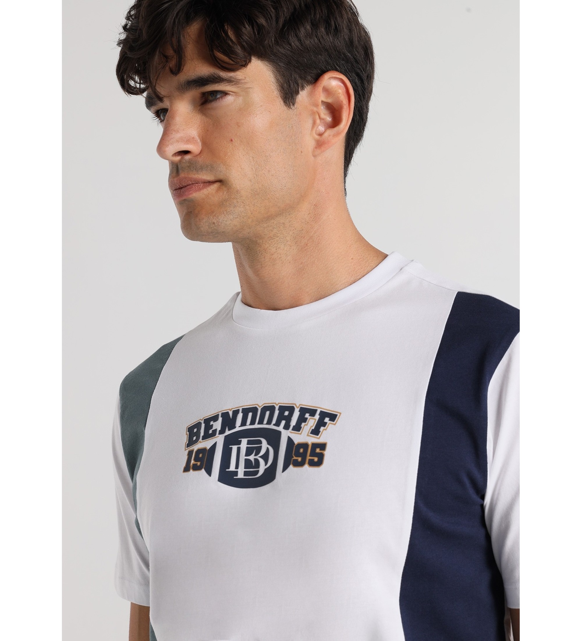 Bendorff T-shirt korte mouw wit blokpatroon