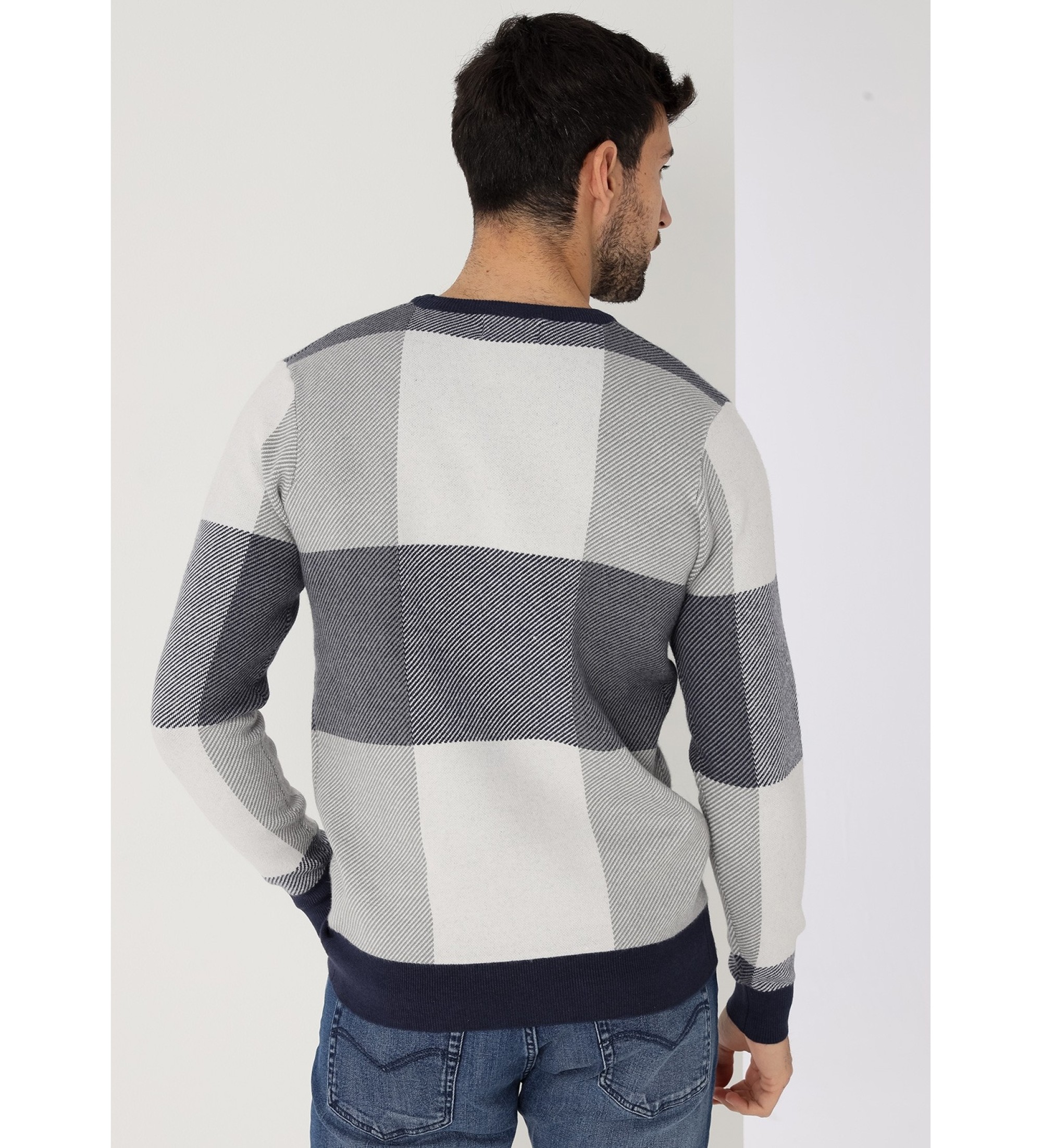 Bendorff Camisola de gola box com estampado xadrez cinzento intarsia