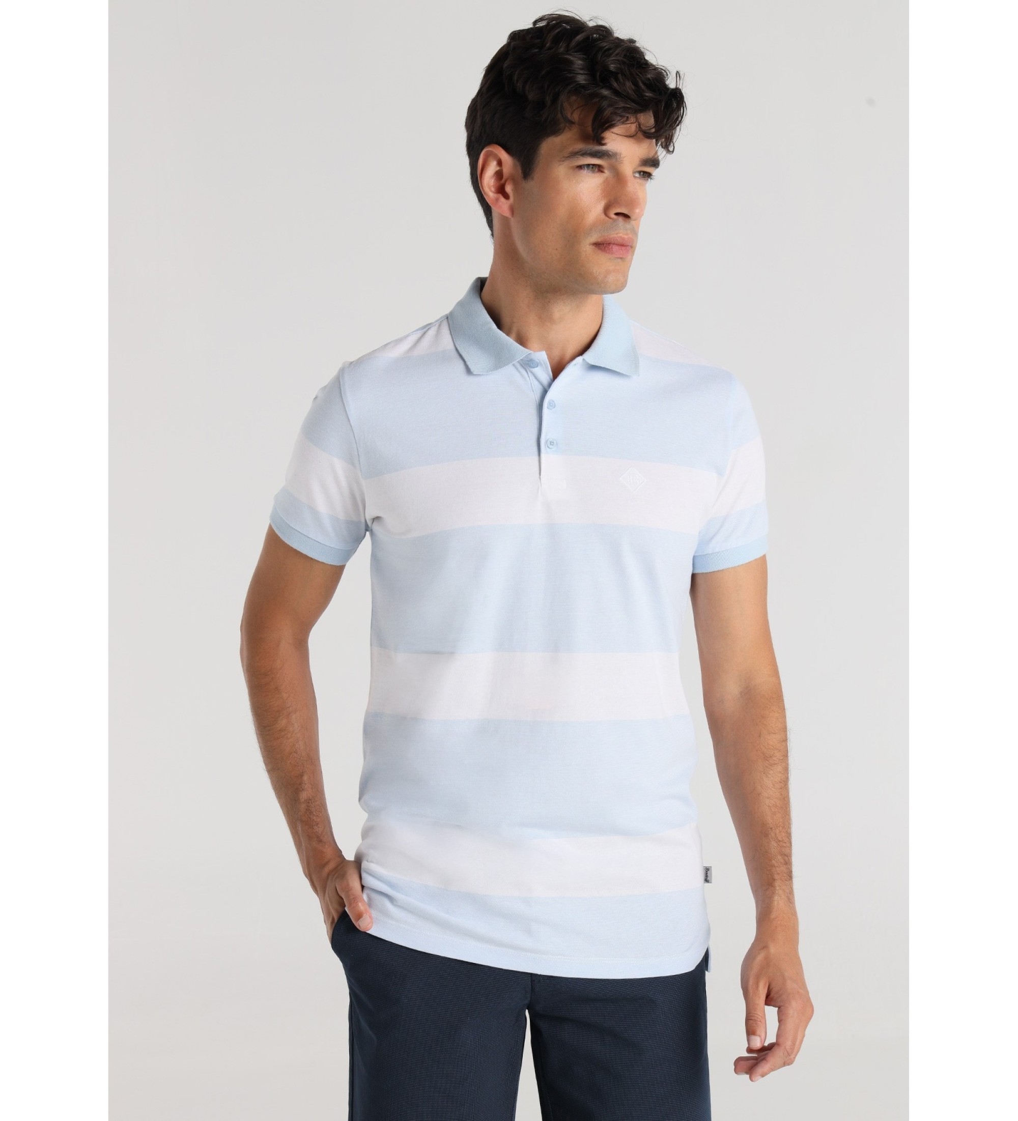 Bendorff Polo a maniche corte con stampa a righe blu bicolore