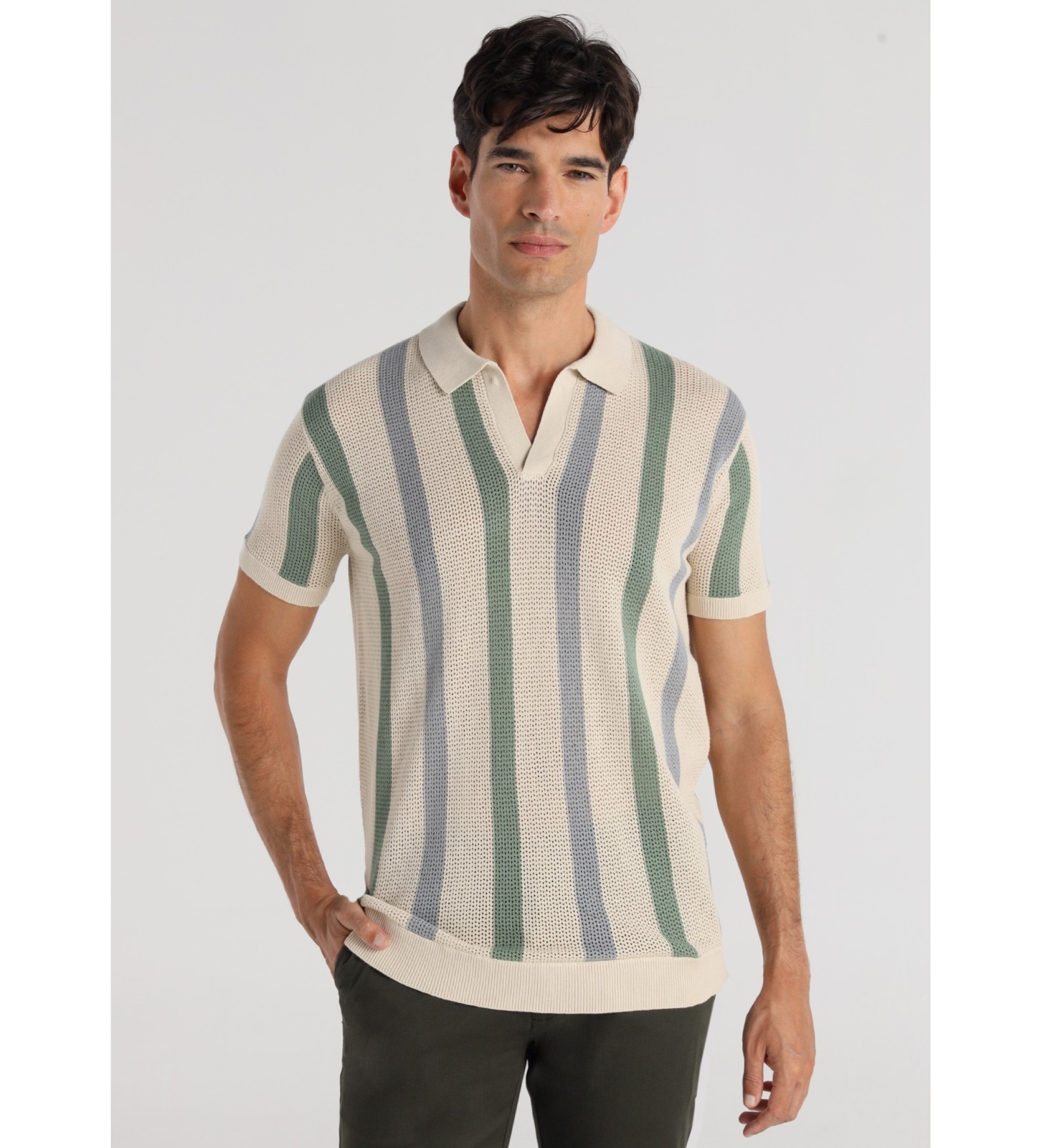 Bendorff Poloshirt korte mouw verticale strepen print beige