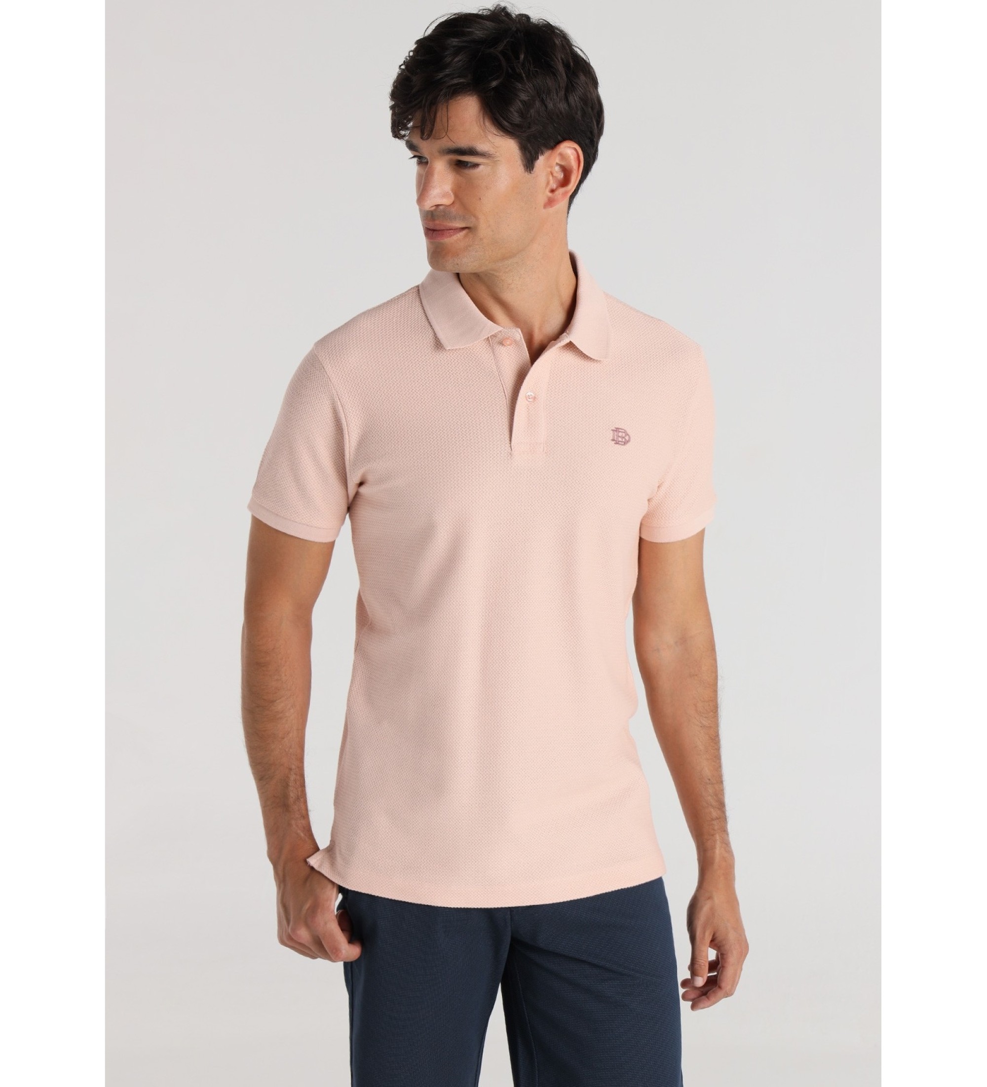 Bendorff Kurzrmeliges Poloshirt aus Jacquard-Webstoff mit gesticktem Logo in Rosa