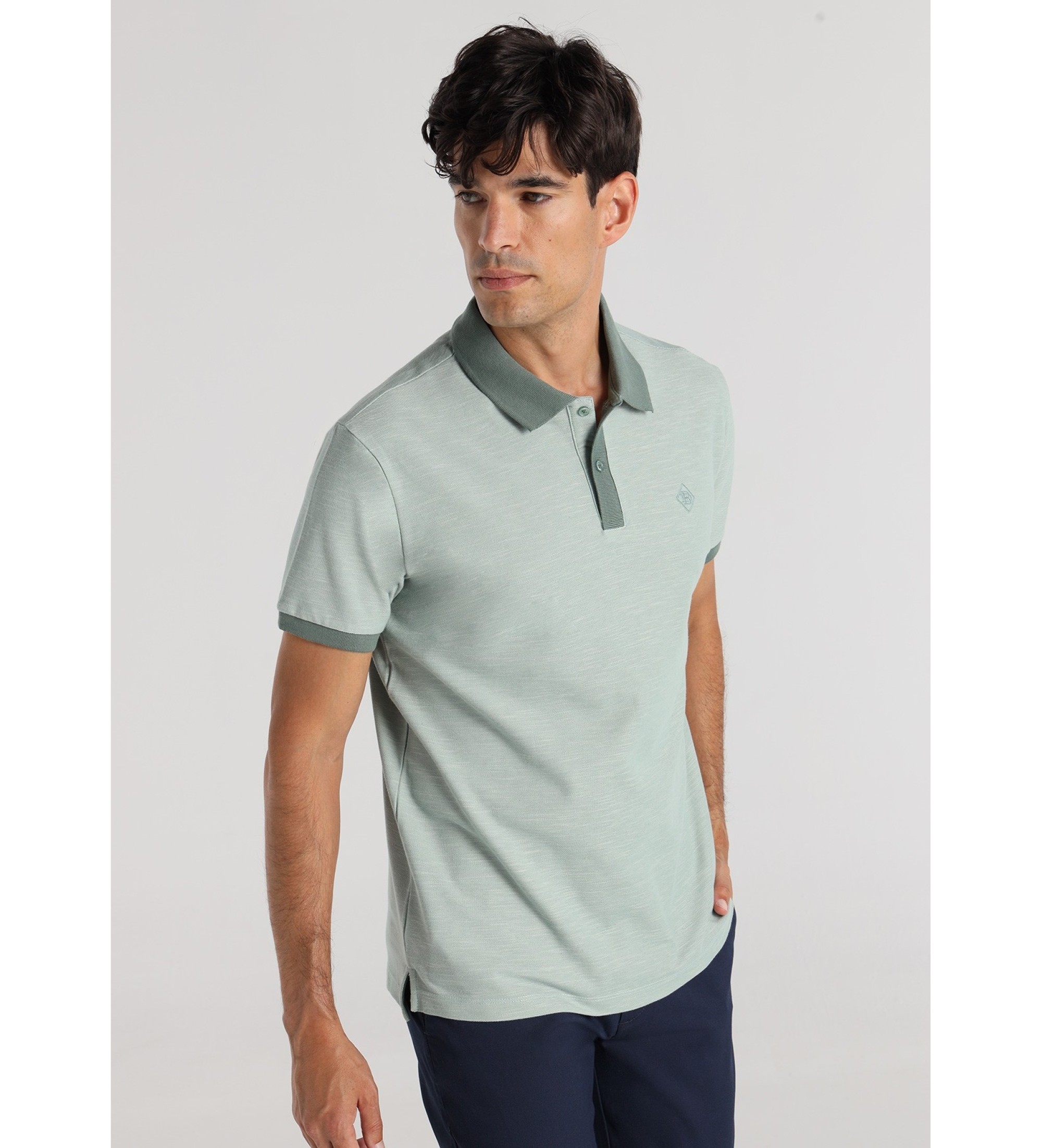 Bendorff Polo manches courtes tissu piqu imprim inject vert slub
