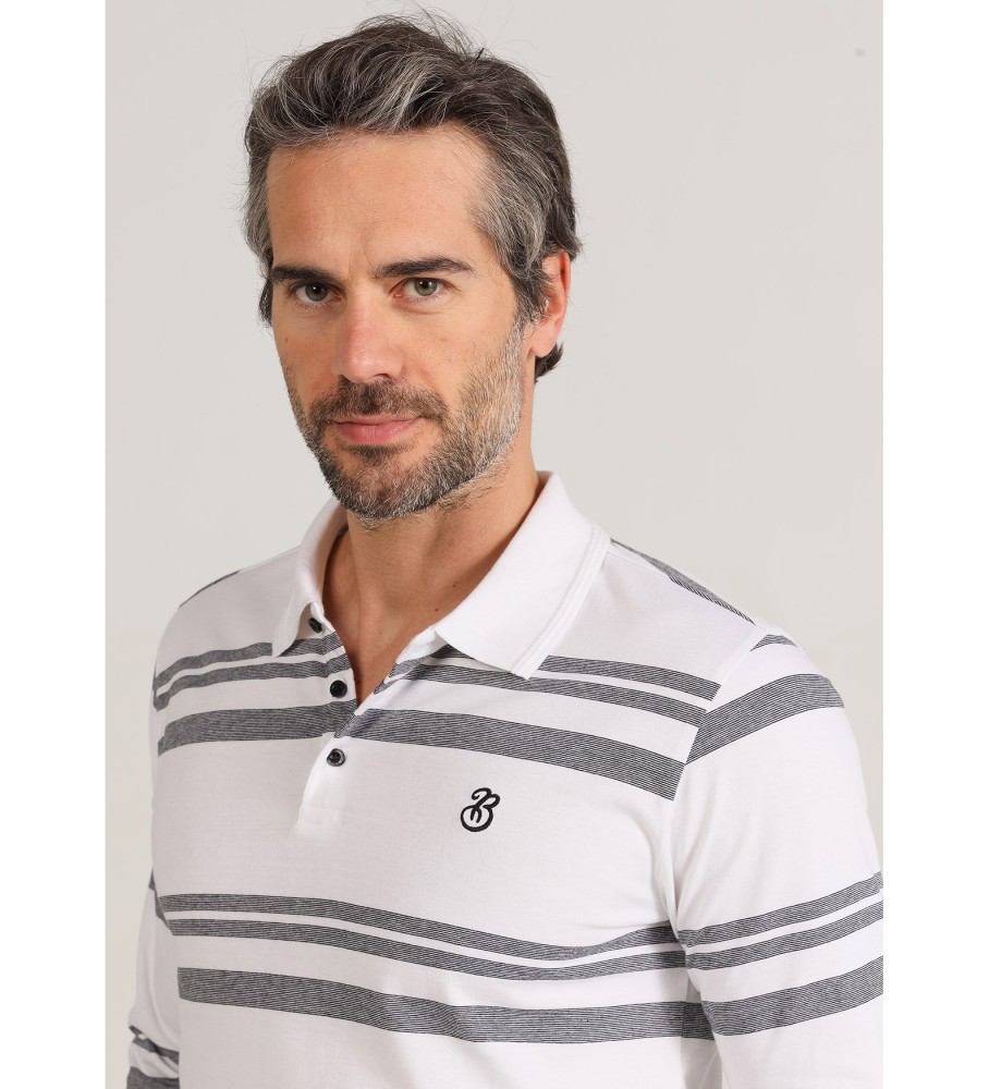 Bendorff Plo de manga comprida s riscas com gola em jacquard branco