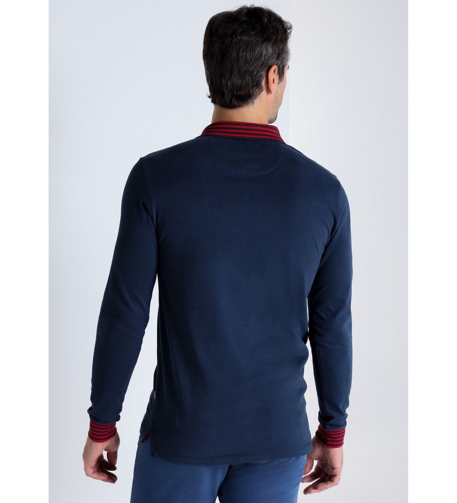 Bendorff Plo de manga curta com gola em jacquard azul-marinho