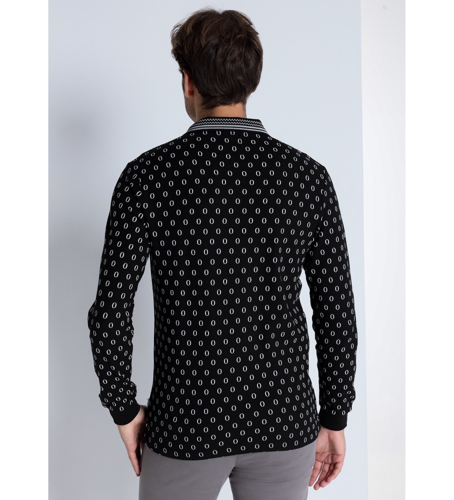 Bendorff Polo  manches longues avec col jaquard  imprim miniature noir