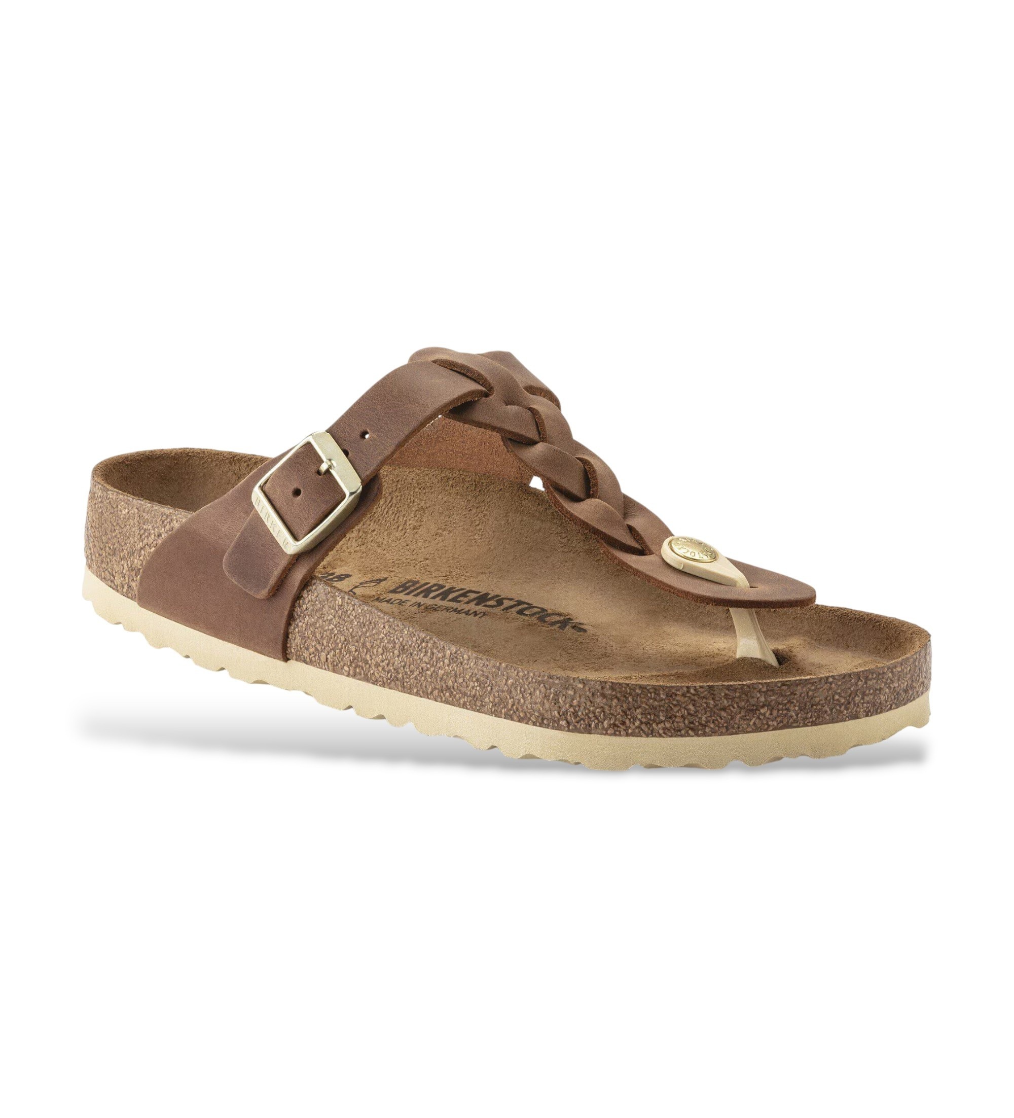 Birkenstock Skórzane sandały Gizeh Braided Oiled (Regularne dopasowanie) brązowe