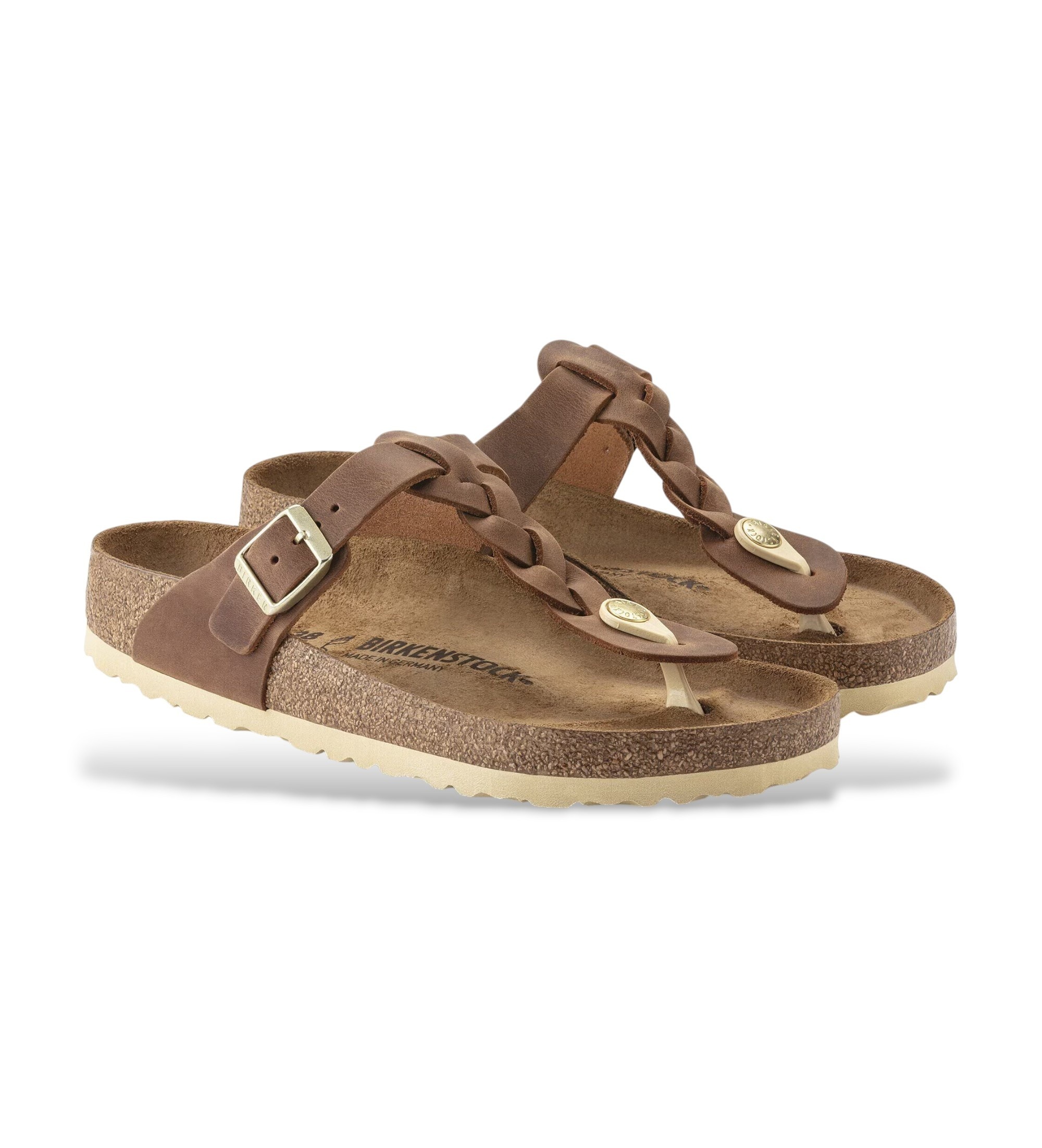Birkenstock Skórzane sandały Gizeh Braided Oiled (Regularne dopasowanie) brązowe
