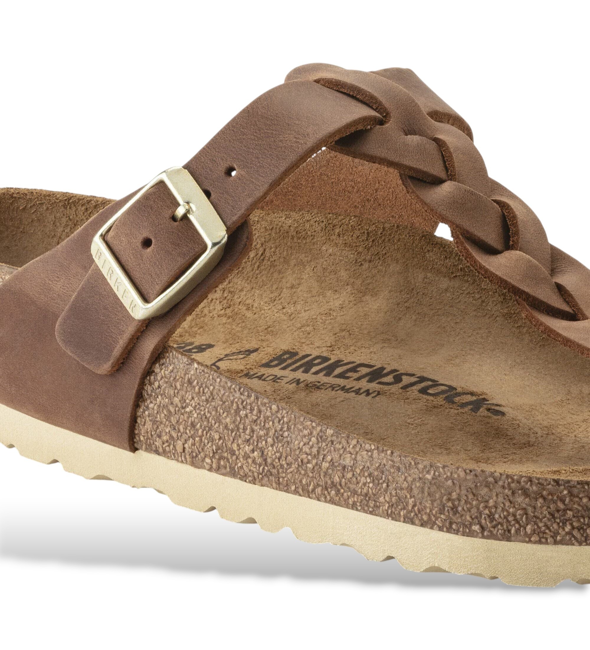 Birkenstock Skórzane sandały Gizeh Braided Oiled (Regularne dopasowanie) brązowe
