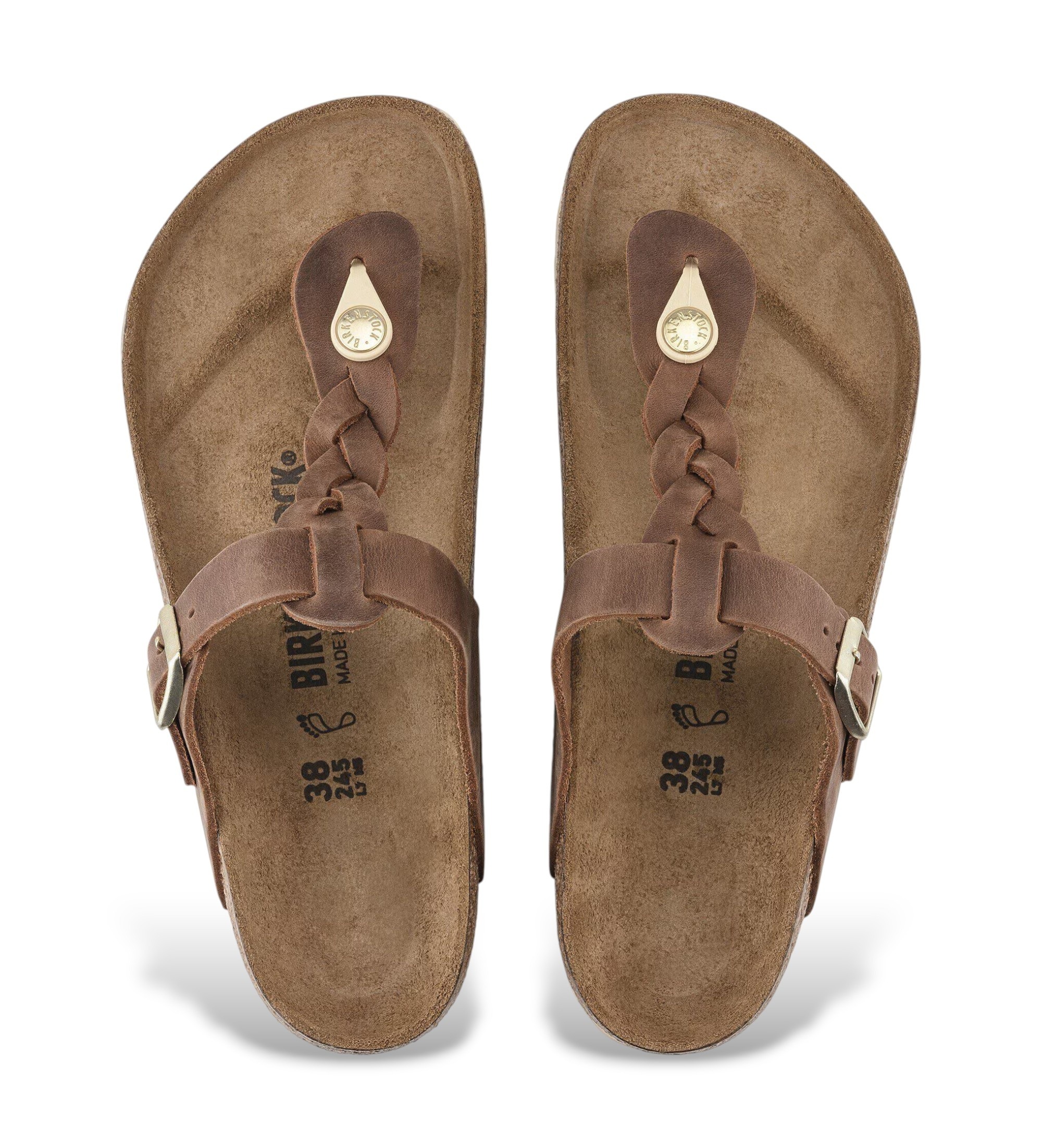 Birkenstock Skórzane sandały Gizeh Braided Oiled (Regularne dopasowanie) brązowe