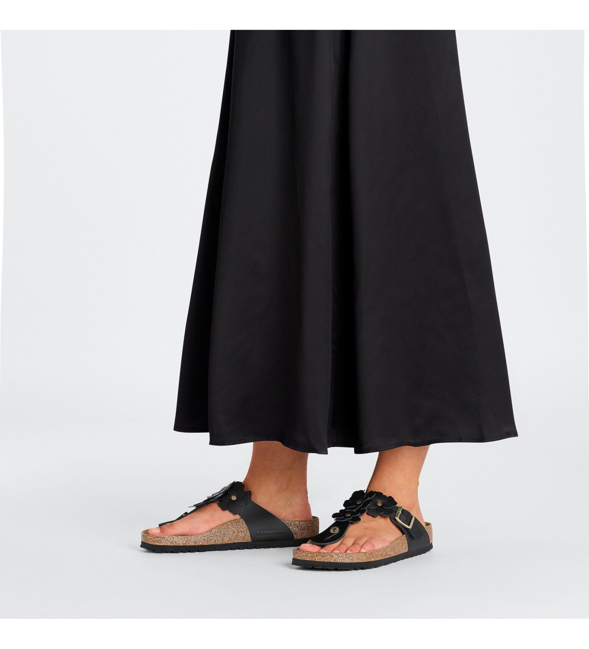 Birkenstock Sandały skórzane Gizeh Flowers (wąskie dopasowanie) czarne
