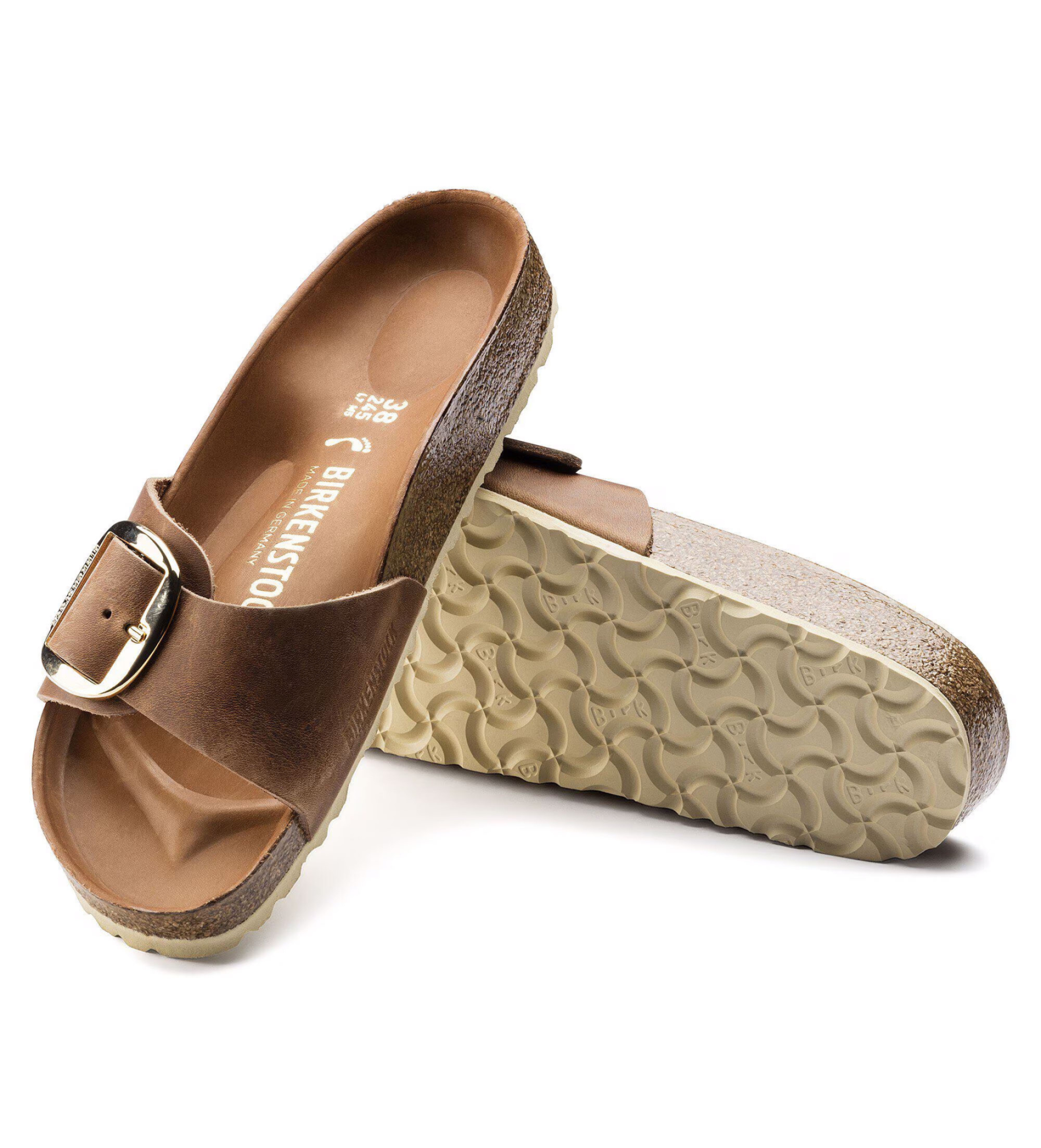 Birkenstock Skórzane sandały Madrid Big Buckle (Wąskie dopasowanie) brązowe