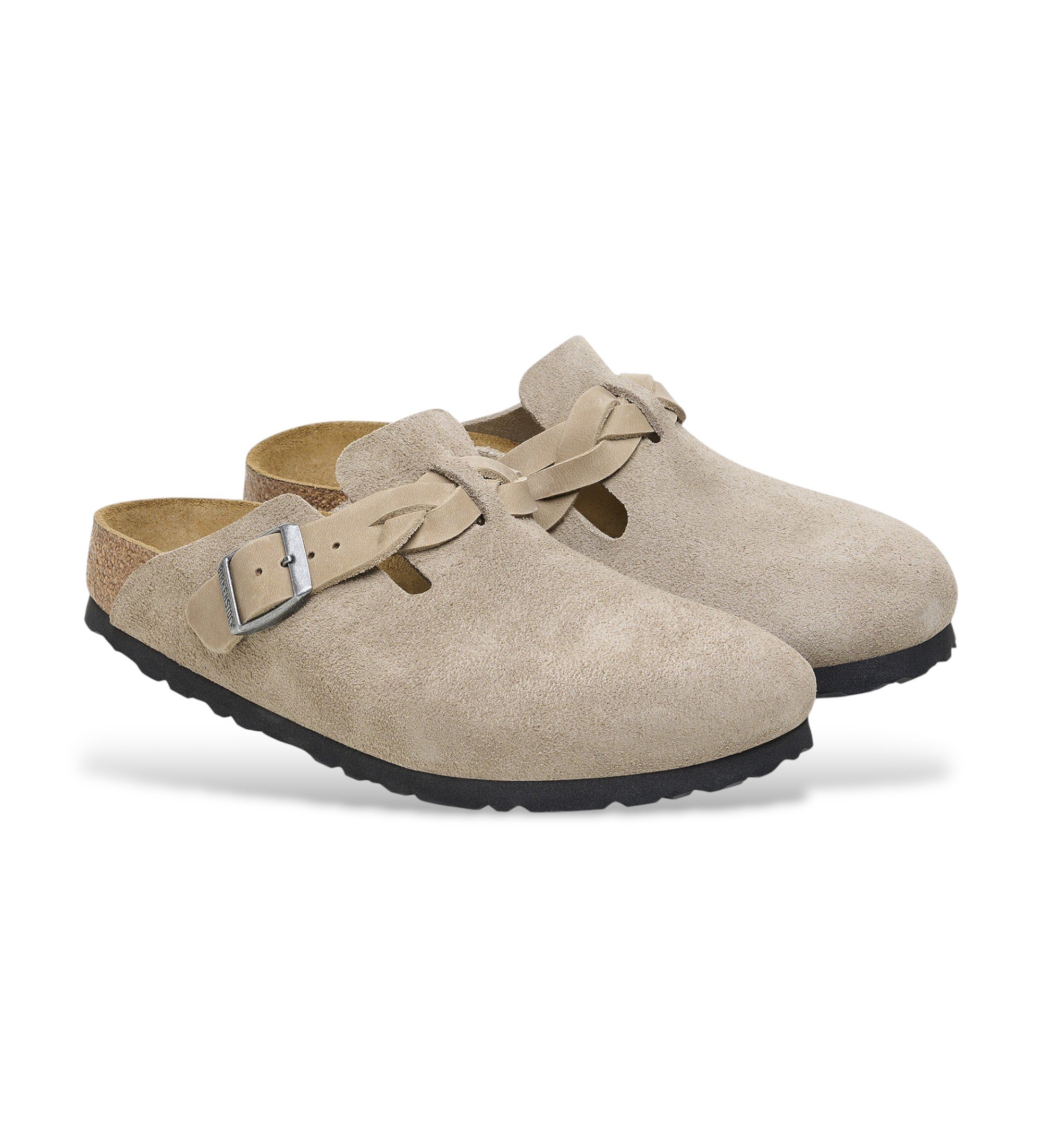 Birkenstock Tamancos de Couro Boston Braided (Ajuste Estreito) taupe